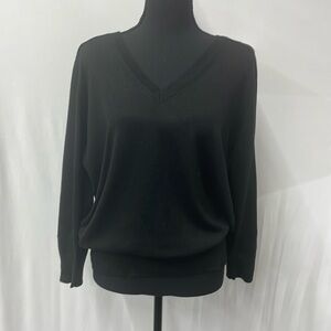 Loft lightweight long-sleeved v-neck pullover sweater, black, size Large